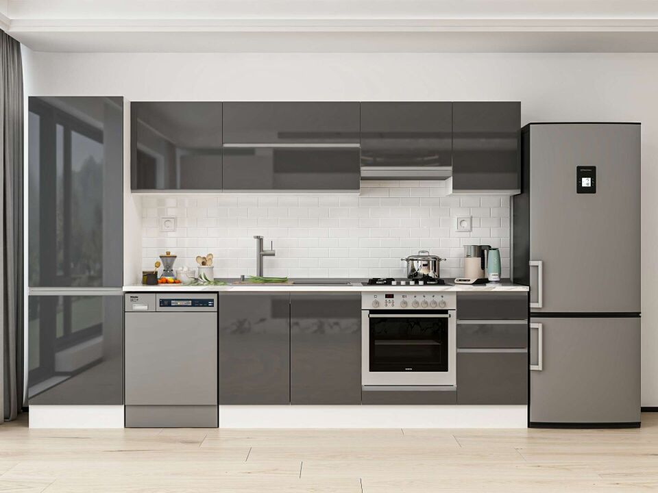Alvinka 315X210 Cm High Gloss Mutfak Dolabı Mb-E90B60S45-1 High Gloss | Antrasit - Mdf