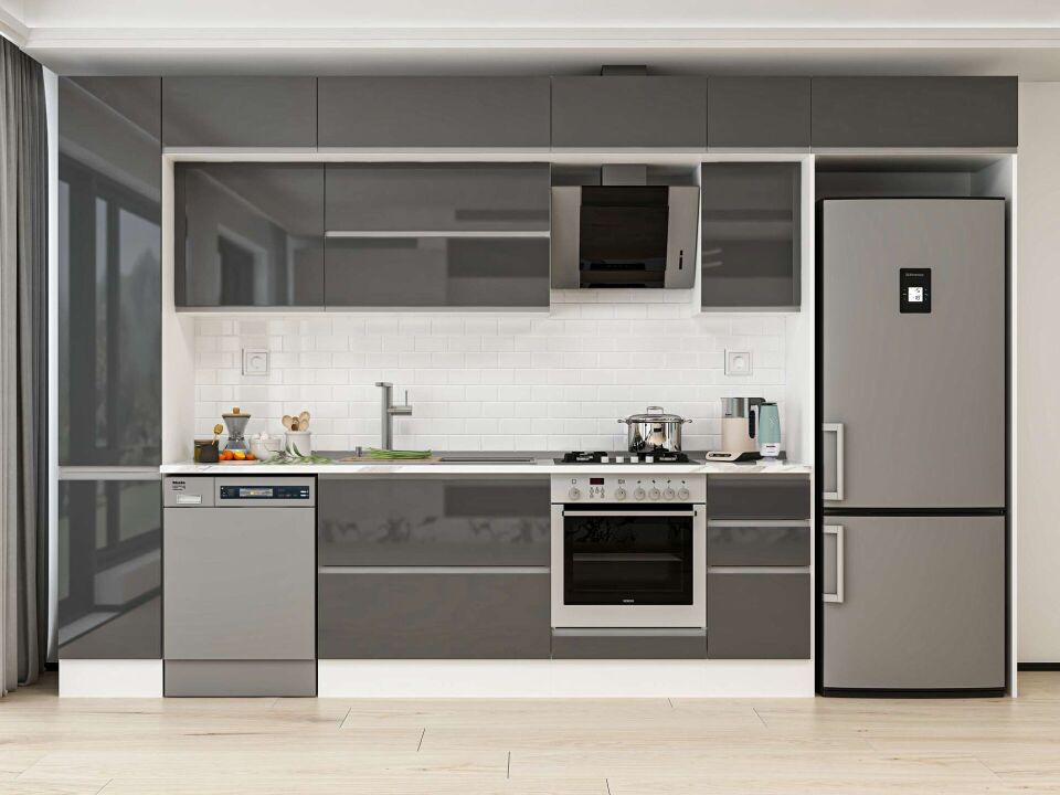 Alvinka 360X240 Cm High Gloss Mutfak Dolabı Mbb-E80B40S40-2 High Gloss | Antrasit - Mdf