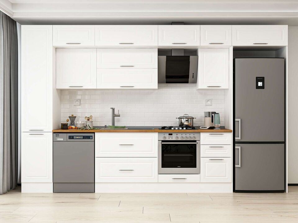 Alvinka 370X240 Cm Klasik Mebran Mutfak Dolabı Mbb-E80B45S45-2 Mebran | Beyaz - Mdf