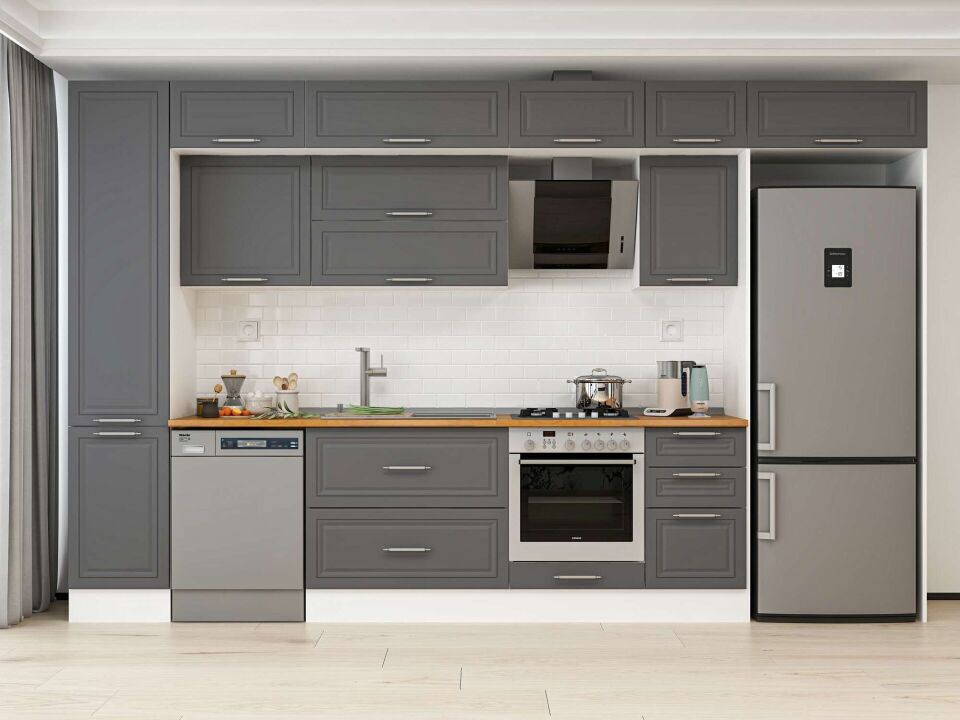 Alvinka 370X240 Cm Klasik Mebran Mutfak Dolabı Mbb-E80B45S45-2 Mebran | Antrasit - Mdf