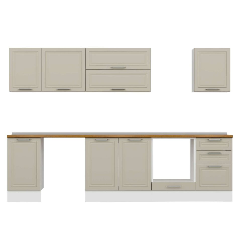 Alvinka 305X210 Cm Klasik Mebran Mutfak Dolabı M-E90S45S50-2 Mebran | Kumtaşı - Suntalam