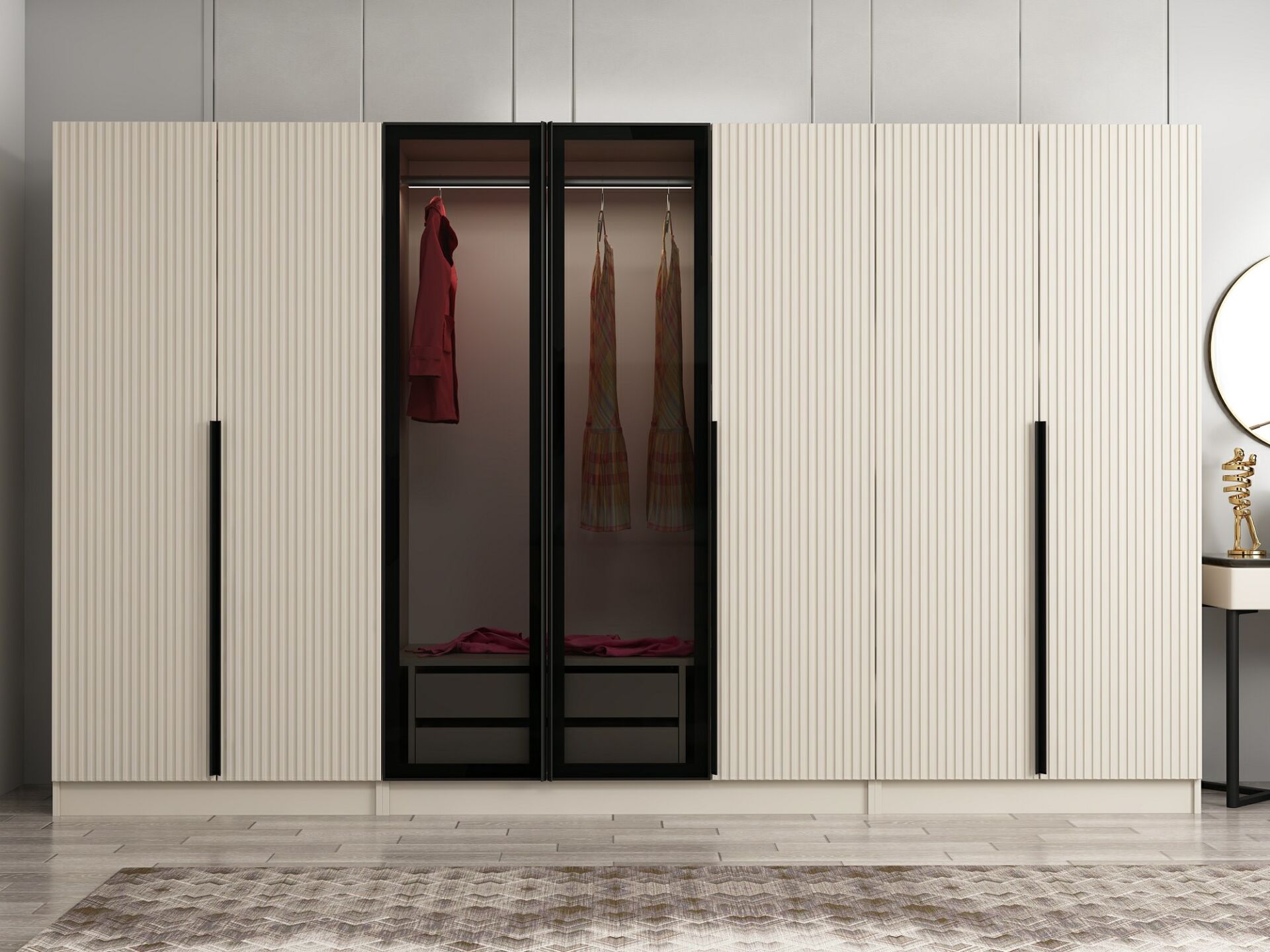 Kale Plus 7 Mebran Kapaklı 2 Çekmeceli Dolap Kumtaşı Mebran Füme