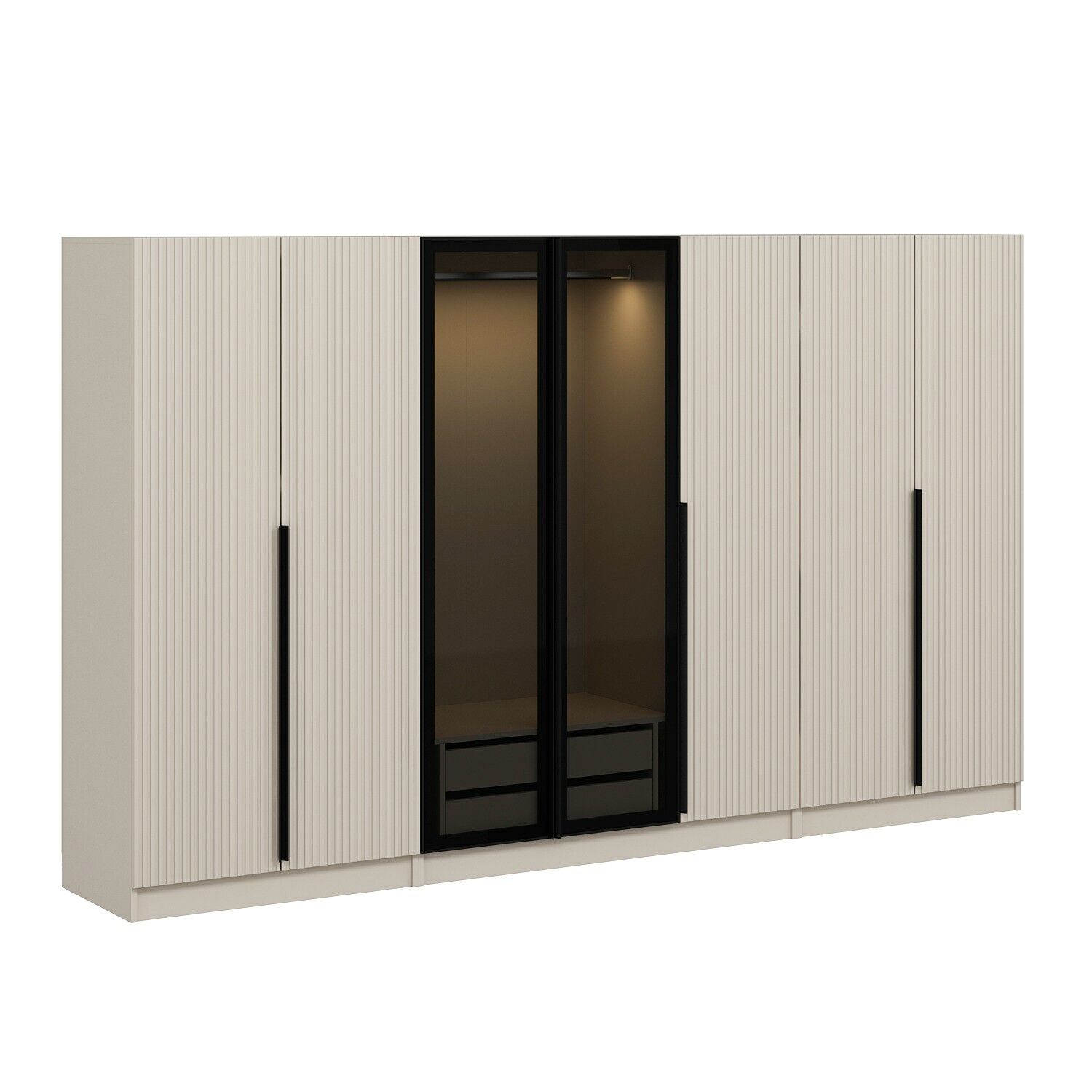 Kale Plus 7 Mebran Kapaklı 2 Çekmeceli Dolap Kumtaşı Mebran Füme Cam