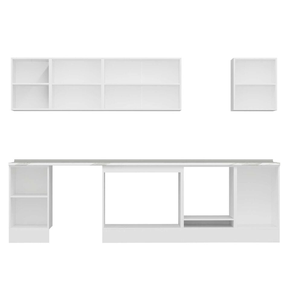 Alvinka 305X210 Cm Klasik Mebran Mutfak Dolabı M-E90S45S50-2 Mebran | Beyaz - Mdf