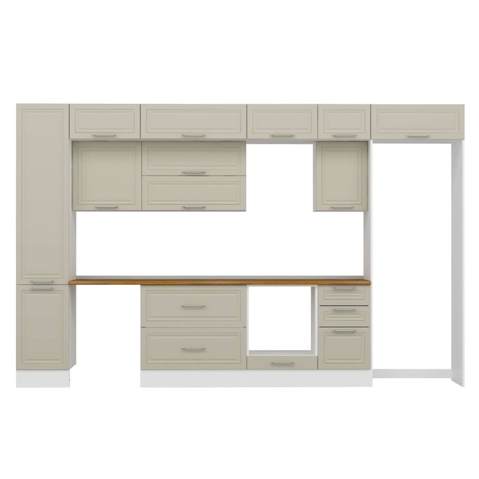 Alvinka 370X240 Cm Klasik Mebran Mutfak Dolabı Mbb-E80B45S45-2 Mebran | Kumtaşı - Mdf