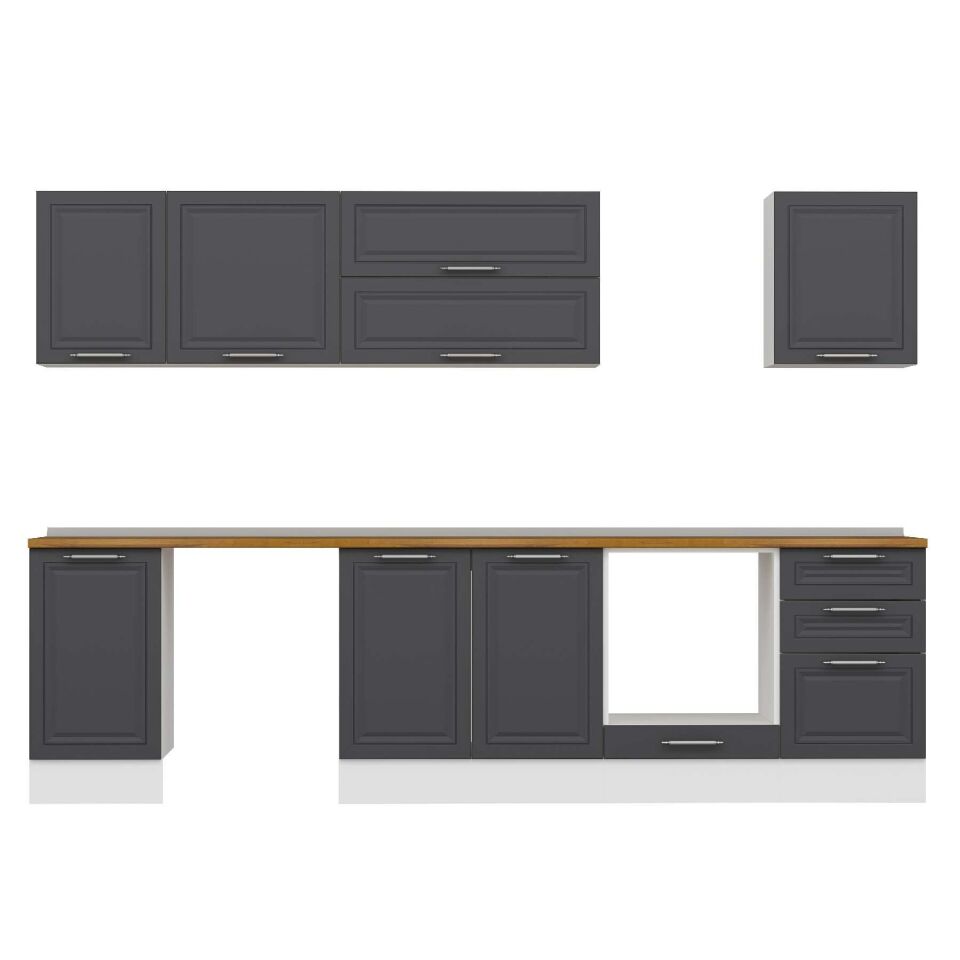 Alvinka 305X210 Cm Klasik Mebran Mutfak Dolabı M-E90S45S50-2 Mebran | Antrasit - Mdf