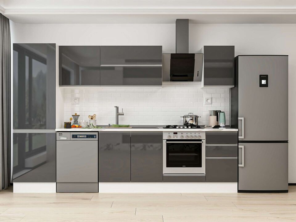 Alvinka 315X210 Cm High Gloss Mutfak Dolabı Mb-E90B60S45-2 High Gloss | Antrasit - Mdf