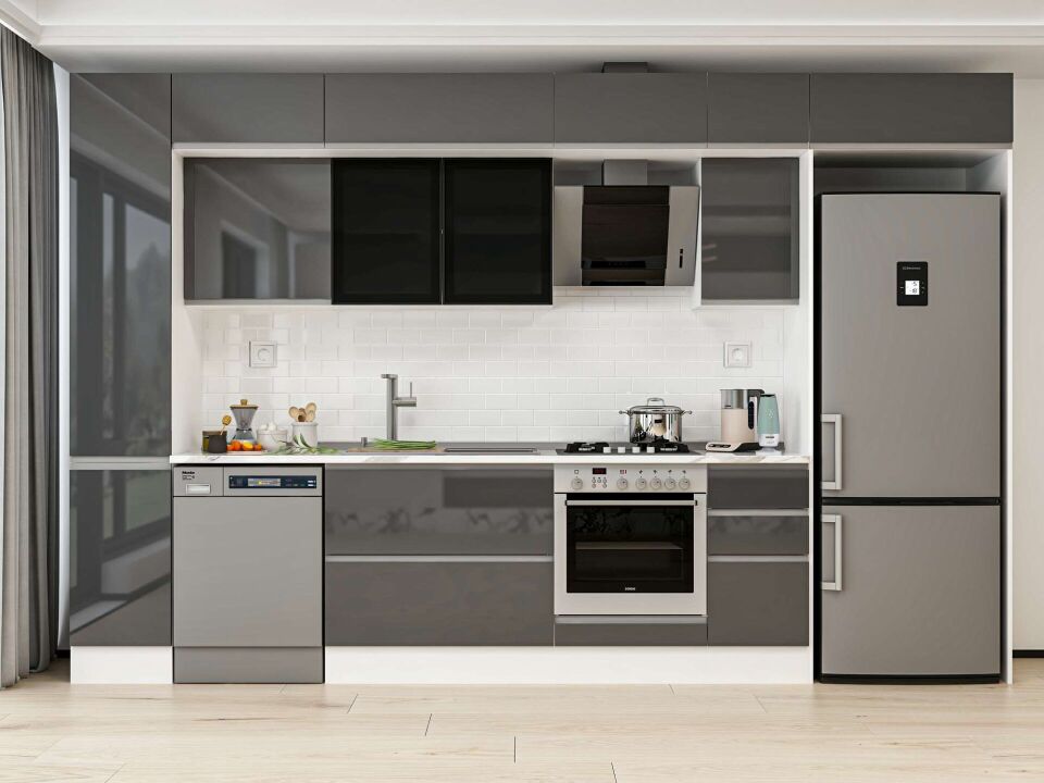 Alvinka 360X240 Cm High Gloss Mutfak Dolabı Mbb-E80B40S40-3 High Gloss | Antrasit - Mdf