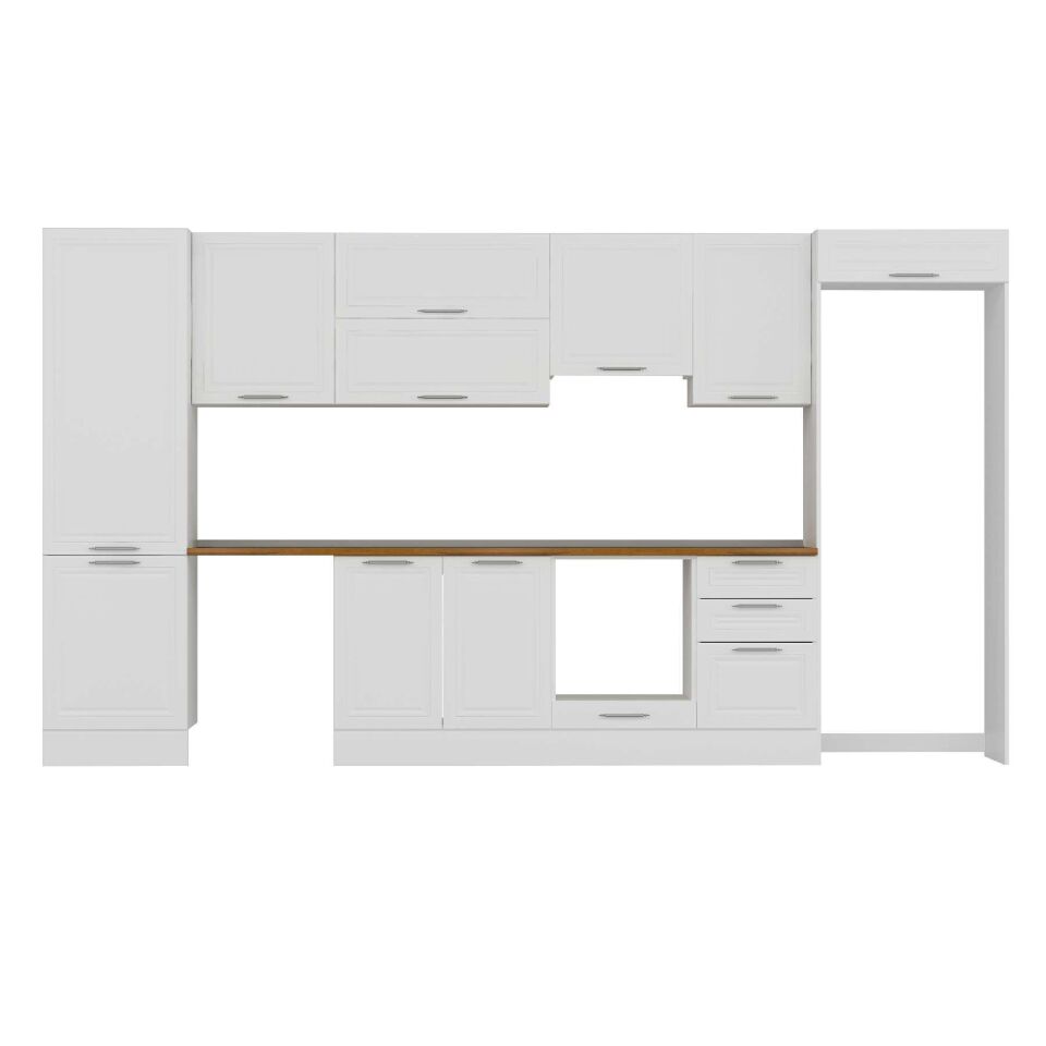 Alvinka 390X222 Cm Klasik Mebran Mutfak Dolabı Mbb-E80B60S50-1 Mebran | Beyaz - Mdf
