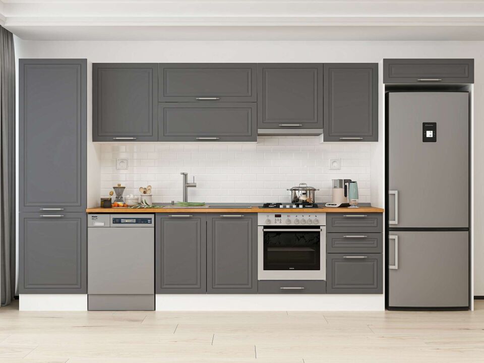Alvinka 390X222 Cm Klasik Mebran Mutfak Dolabı Mbb-E80B60S50-1 Mebran | Antrasit - Mdf