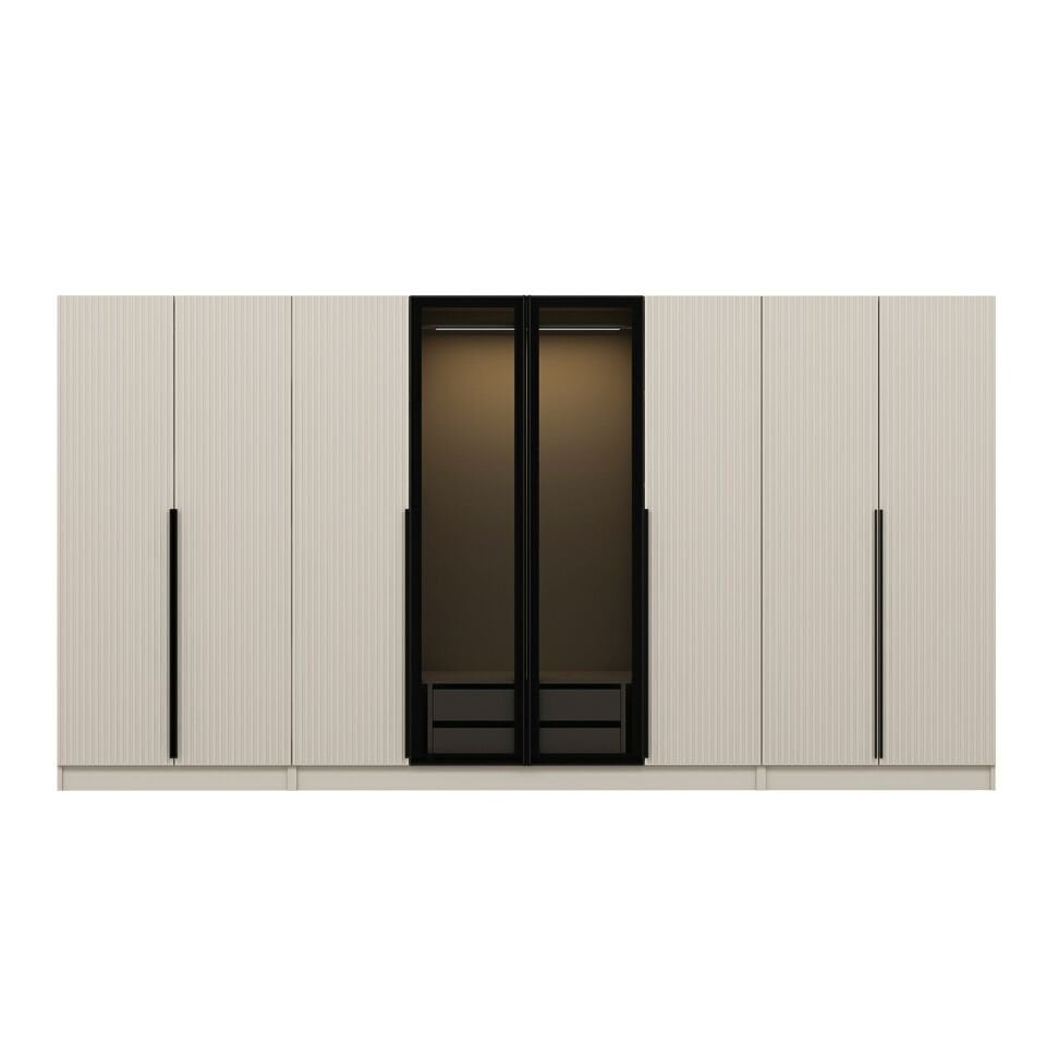 Kale Plus 8 Mebran Kapaklı 2 Çekmeceli Dolap Kumtaşı Mebran Füme Cam