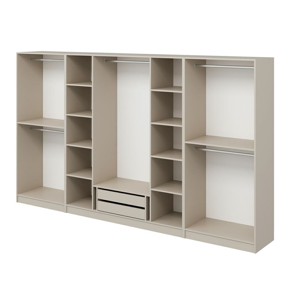 Kale Plus 8 Mebran Kapaklı 2 Çekmeceli Dolap Kumtaşı Mebran Füme Cam