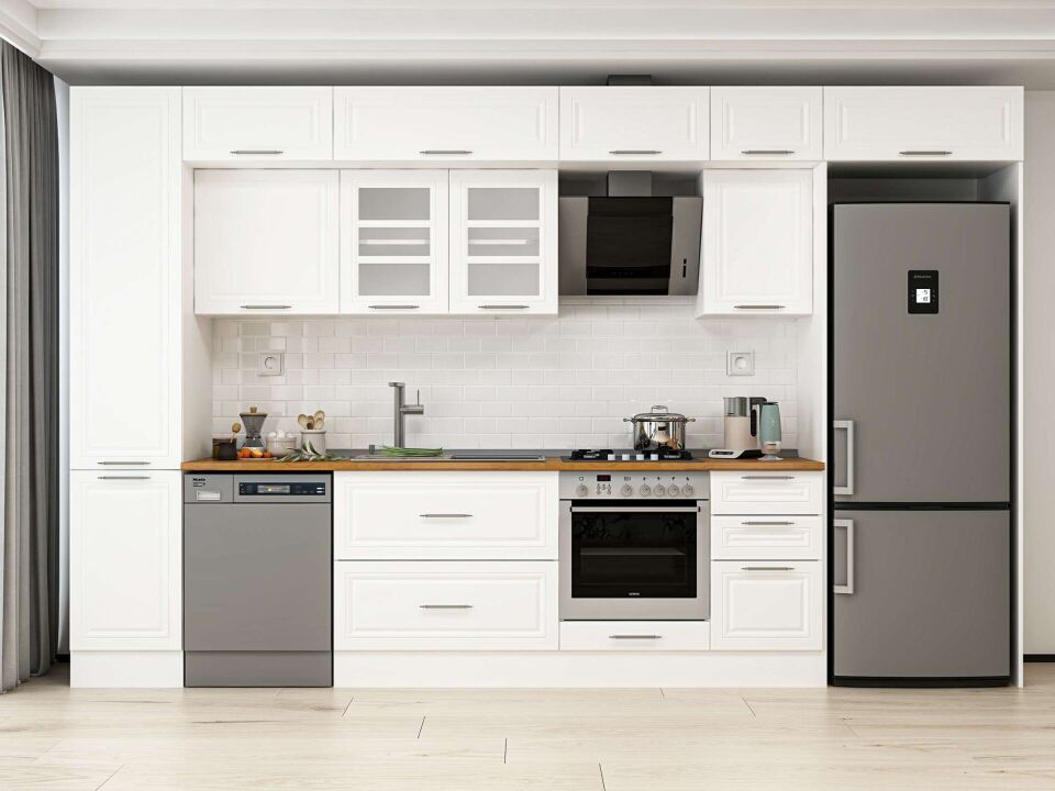 Alvinka 370X240 Cm Klasik Mebran Mutfak Dolabı Mbb-E80B45S45-3 Mebran | Beyaz - Mdf