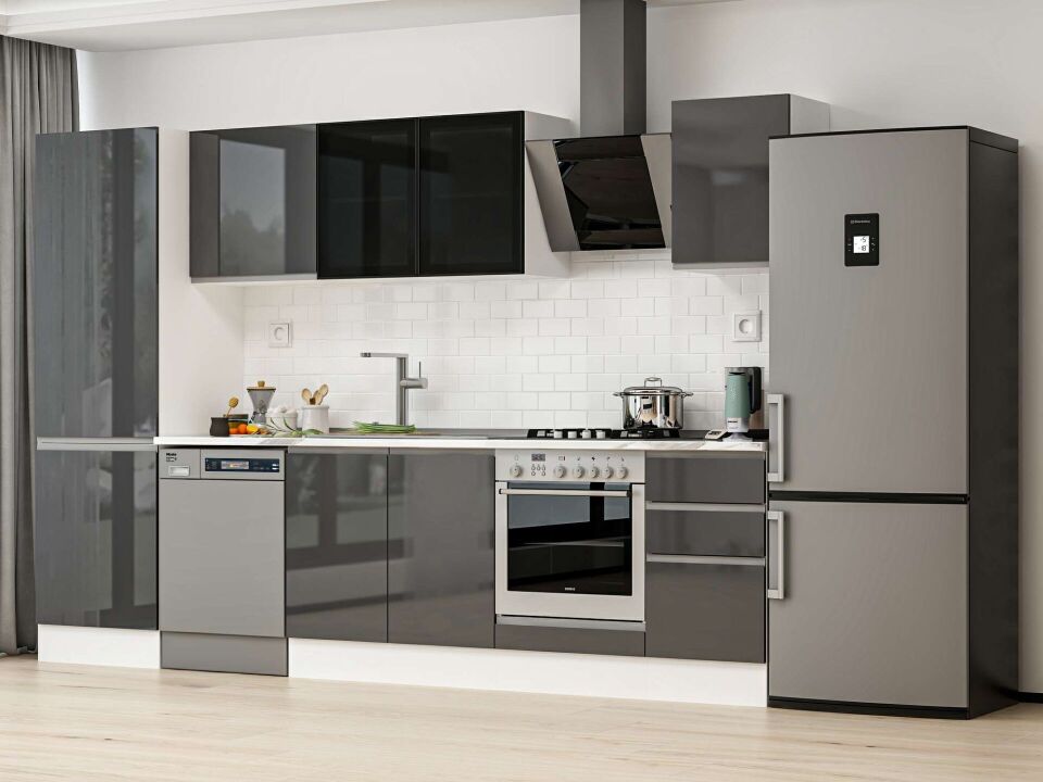 Alvinka 315X210 Cm High Gloss Mutfak Dolabı Mb-E90B60S45-3 High Gloss | Antrasit - Suntalam