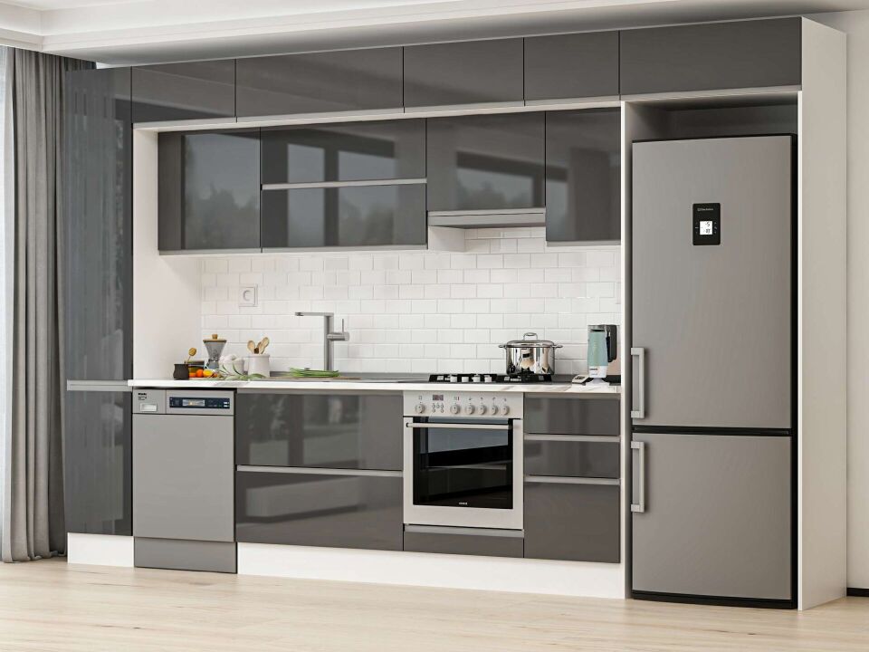 Alvinka 365X240 Cm High Gloss Mutfak Dolabı Mbb-E80B40S45-1 High Gloss | Antrasit - Suntalam