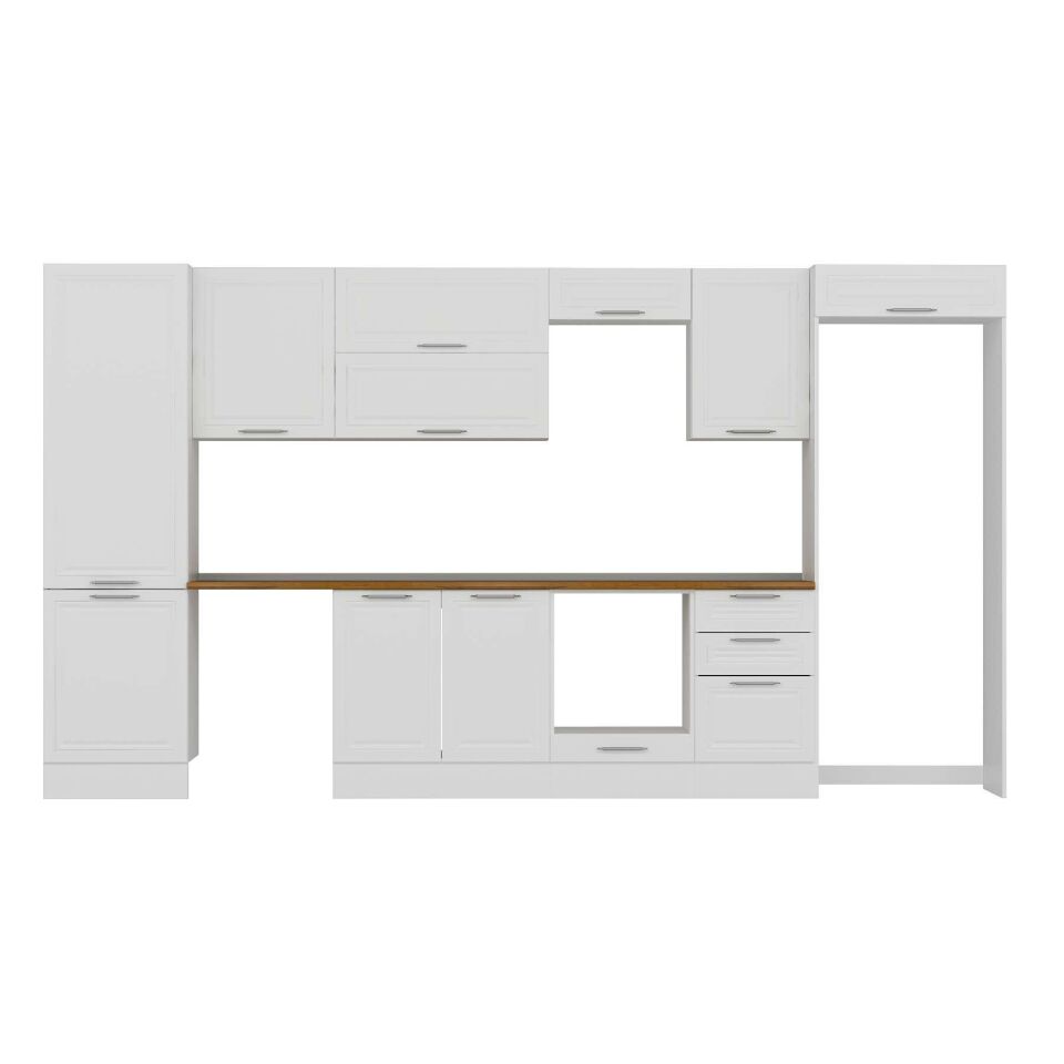Alvinka 390X222 Cm Klasik Mebran Mutfak Dolabı Mbb-E80B60S50-2 Mebran | Beyaz - Suntalam