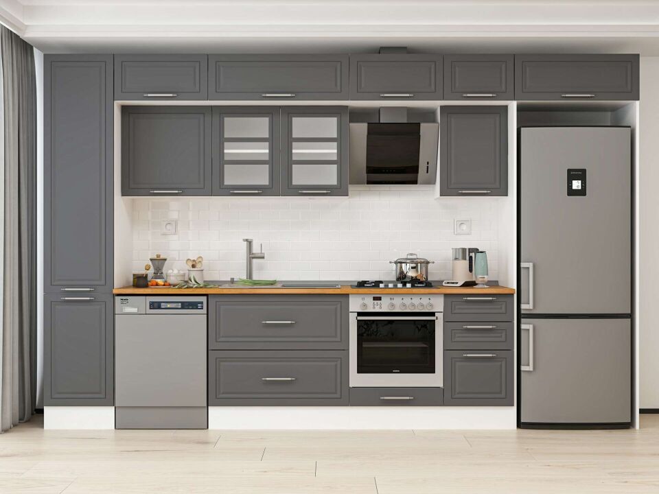 Alvinka 370X240 Cm Klasik Mebran Mutfak Dolabı Mbb-E80B45S45-3 Mebran | Antrasit - Mdf