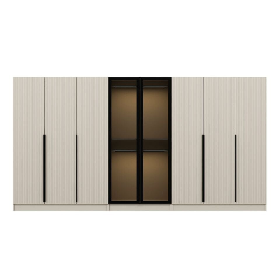 Kale Plus 8 Mebran Kapaklı 4 Çekmeceli Dolap Kumtaşı Mebran Füme Cam 190CM