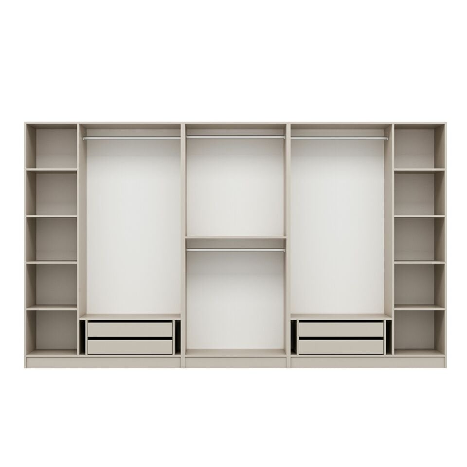 Kale Plus 8 Mebran Kapaklı 4 Çekmeceli Dolap Kumtaşı Mebran Füme Cam 190CM