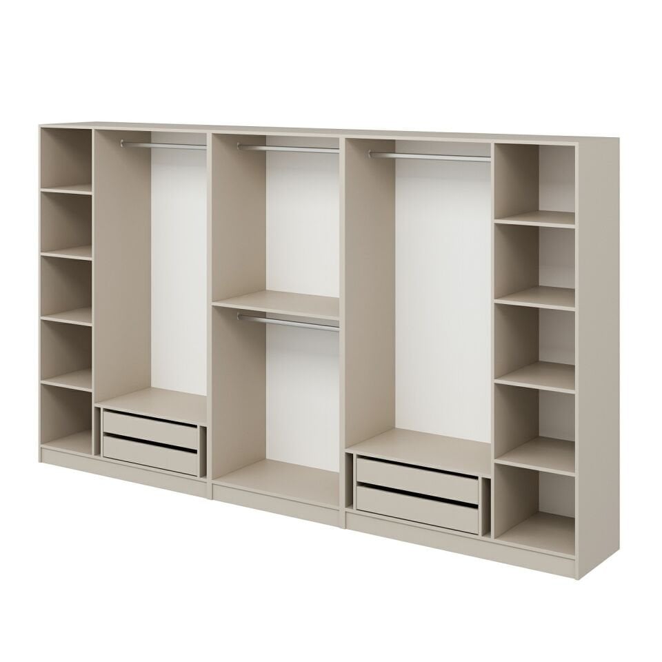 Kale Plus 8 Mebran Kapaklı 4 Çekmeceli Dolap Kumtaşı Mebran Füme Cam 190CM