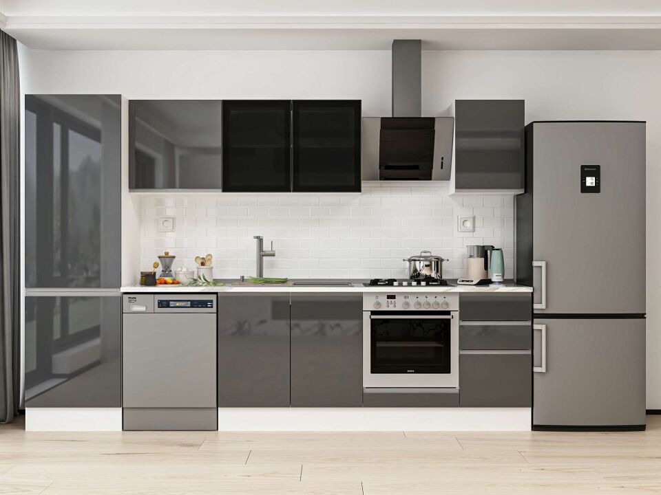 Alvinka 315X210 Cm High Gloss Mutfak Dolabı Mb-E90B60S45-3 High Gloss | Antrasit - Mdf