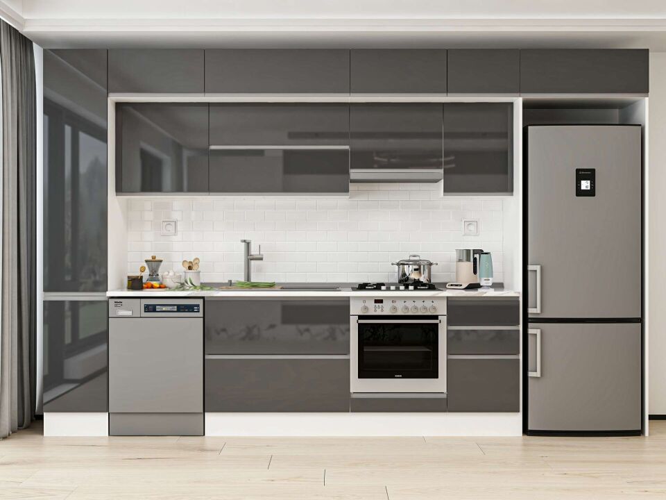 Alvinka 365X240 Cm High Gloss Mutfak Dolabı Mbb-E80B40S45-1 High Gloss | Antrasit - Mdf