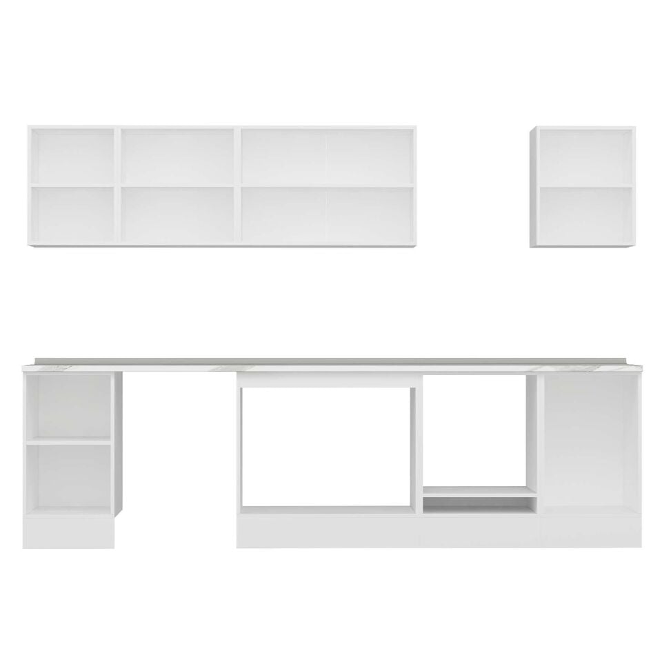 Alvinka 305X210 Cm Klasik Mebran Mutfak Dolabı M-E90S45S50-3 Mebran | Beyaz - Mdf