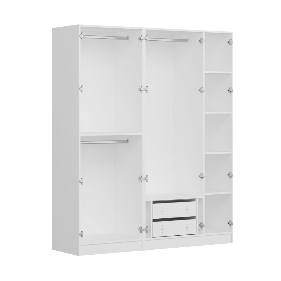 Alin 5 Kapaklı 2 Gizli Çekmeceli Gardırop - Elbise Dolabı - J Soft Kulp - Beyaz
