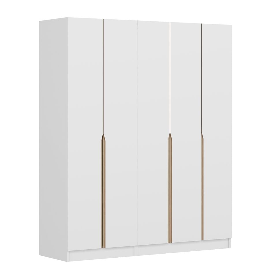 Alin 5 Kapaklı 2 Gizli Çekmeceli Gardırop - Elbise Dolabı - J Soft Kulp - Beyaz