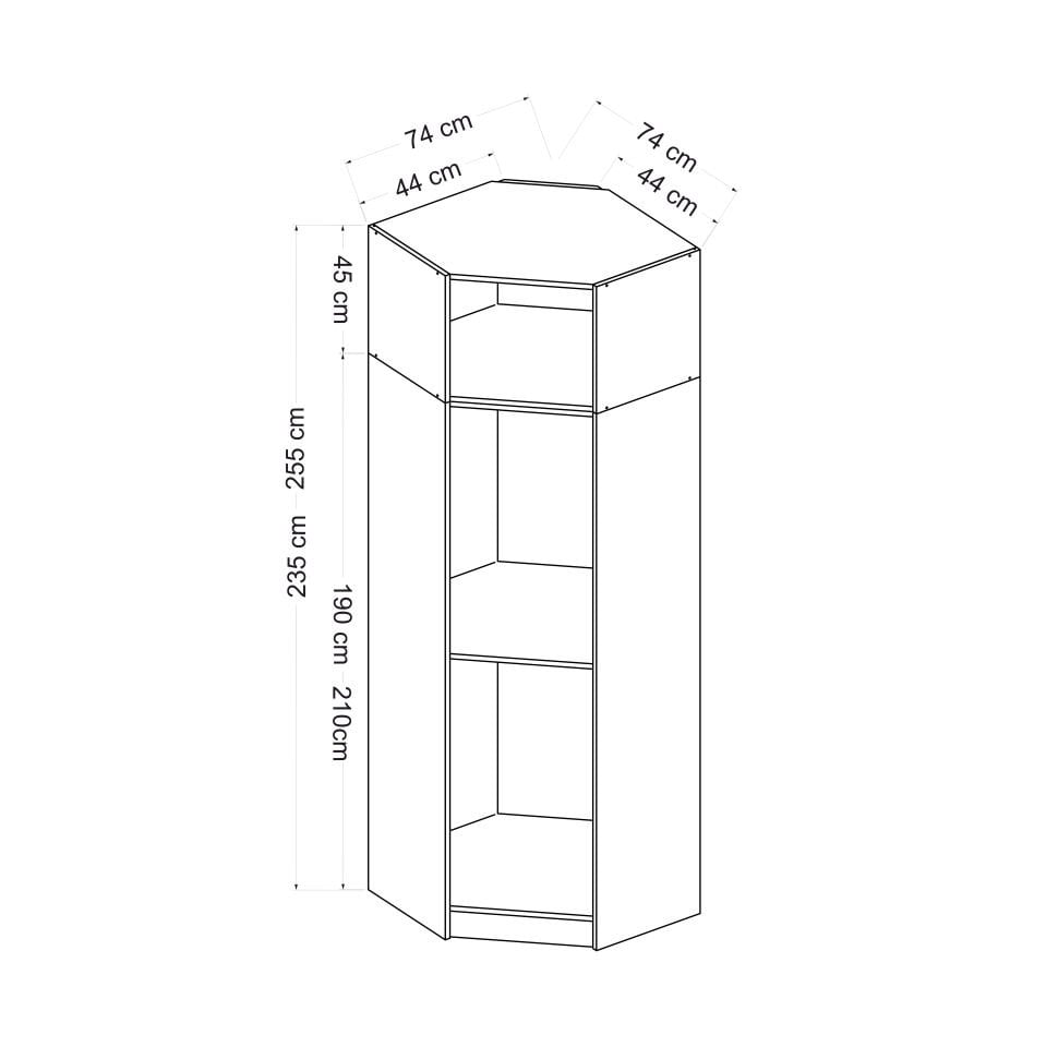 Kale 1 Kapaklı Köşe Dolap + Yüklük Antrasit Antrasit 255CM
