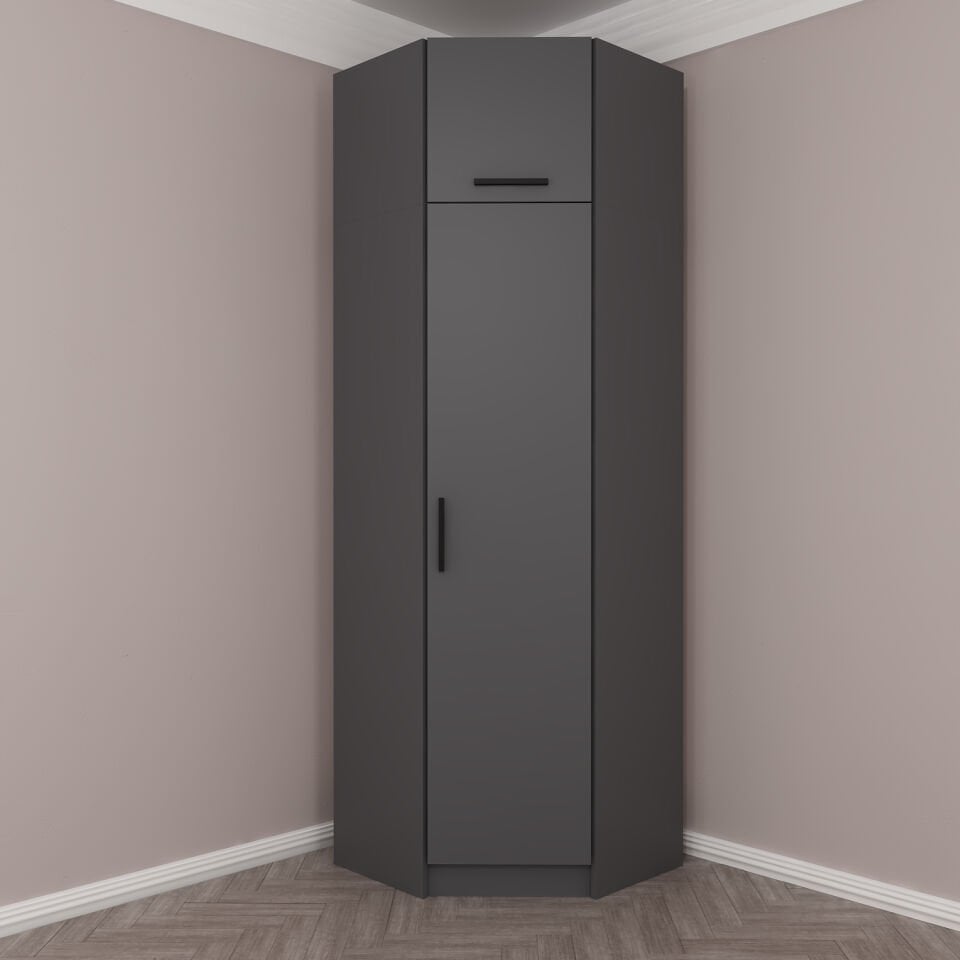 Kale 1 Kapaklı Köşe Dolap + Yüklük Antrasit Antrasit 255CM