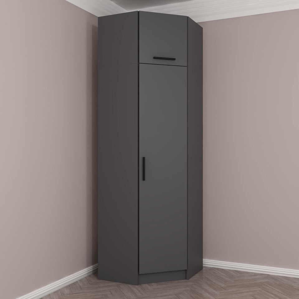 Kale 1 Kapaklı Köşe Dolap + Yüklük Antrasit Antrasit 255CM
