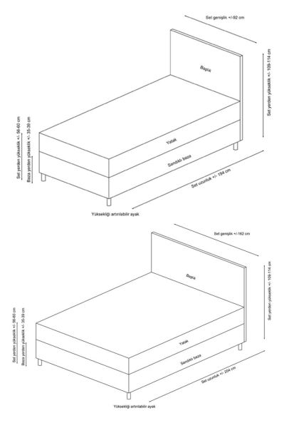 Vitalia Baza Başlık Yatak Seti - Antrasit 140x200