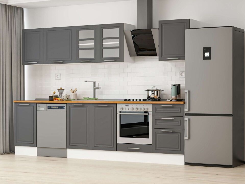 Alvinka 305X210 Cm Klasik Mebran Mutfak Dolabı M-E90S45S50-3 Mebran | Antrasit - Mdf