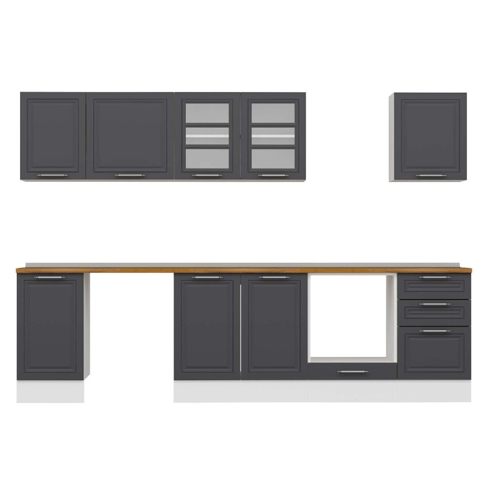 Alvinka 305X210 Cm Klasik Mebran Mutfak Dolabı M-E90S45S50-3 Mebran | Antrasit - Mdf