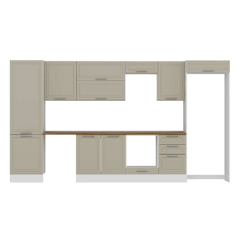 Alvinka 390X222 Cm Klasik Mebran Mutfak Dolabı Mbb-E80B60S50-2 Mebran | Kumtaşı - Suntalam