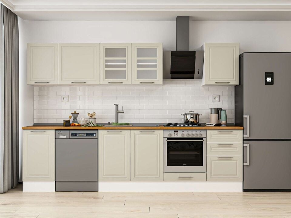 Alvinka 305X210 Cm Klasik Mebran Mutfak Dolabı M-E90S45S50-3 Mebran | Kumtaşı - Mdf