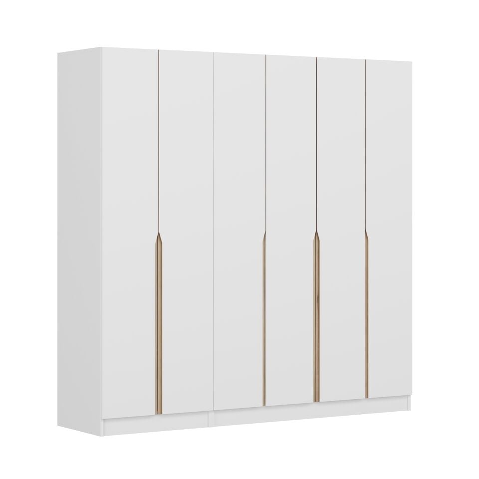 Alin 6 Kapaklı 2 Gizli Çekmeceli Gardırop - Elbise Dolabı - J Soft Kulp - Beyaz