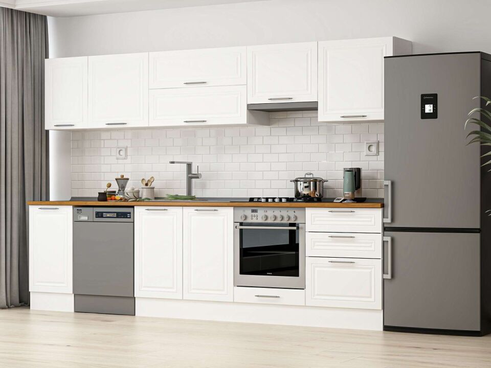 Alvinka 315X210 Cm Klasik Mebran Mutfak Dolabı M-E90S45S60-1 Mebran | Beyaz - Suntalam