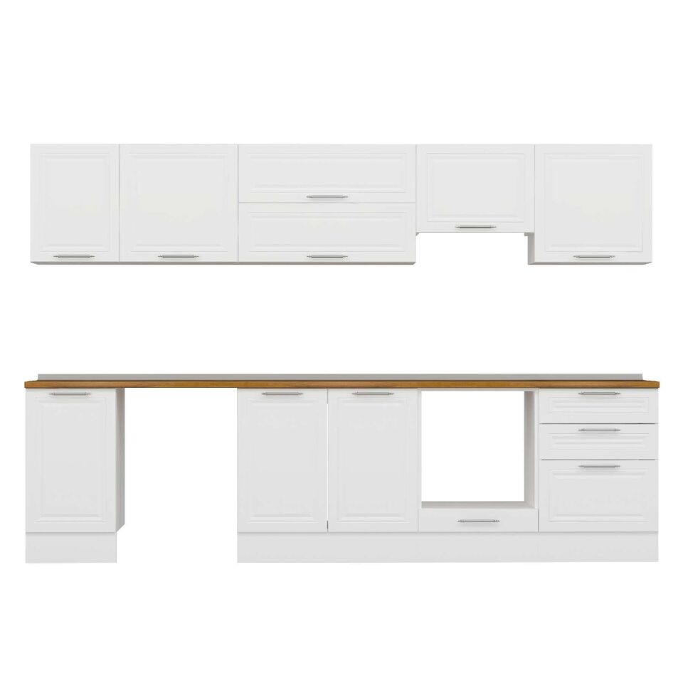 Alvinka 315X210 Cm Klasik Mebran Mutfak Dolabı M-E90S45S60-1 Mebran | Beyaz - Suntalam