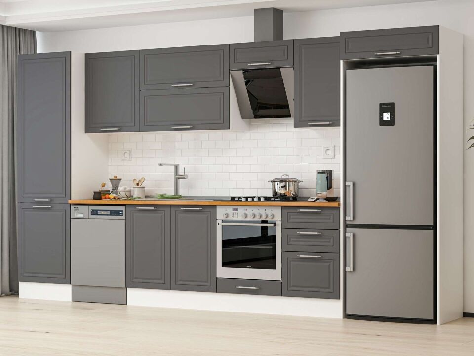 Alvinka 390X222 Cm Klasik Mebran Mutfak Dolabı Mbb-E80B60S50-2 Mebran | Antrasit - Mdf