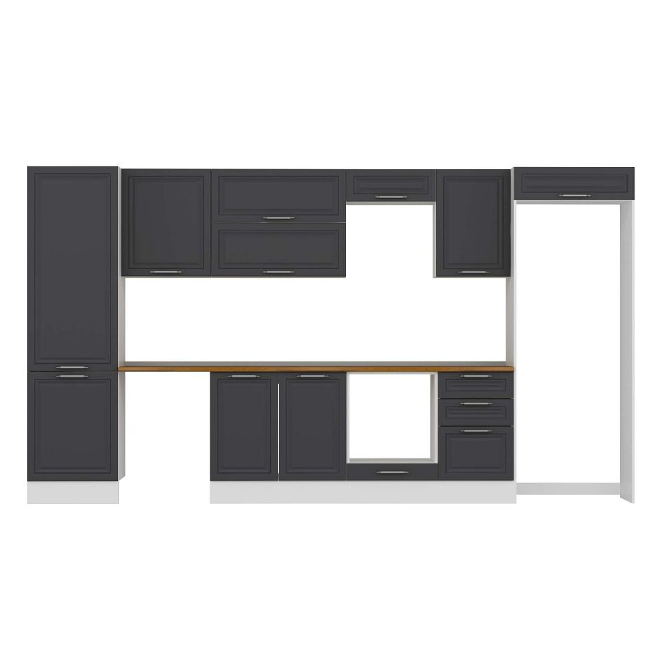 Alvinka 390X222 Cm Klasik Mebran Mutfak Dolabı Mbb-E80B60S50-2 Mebran | Antrasit - Mdf