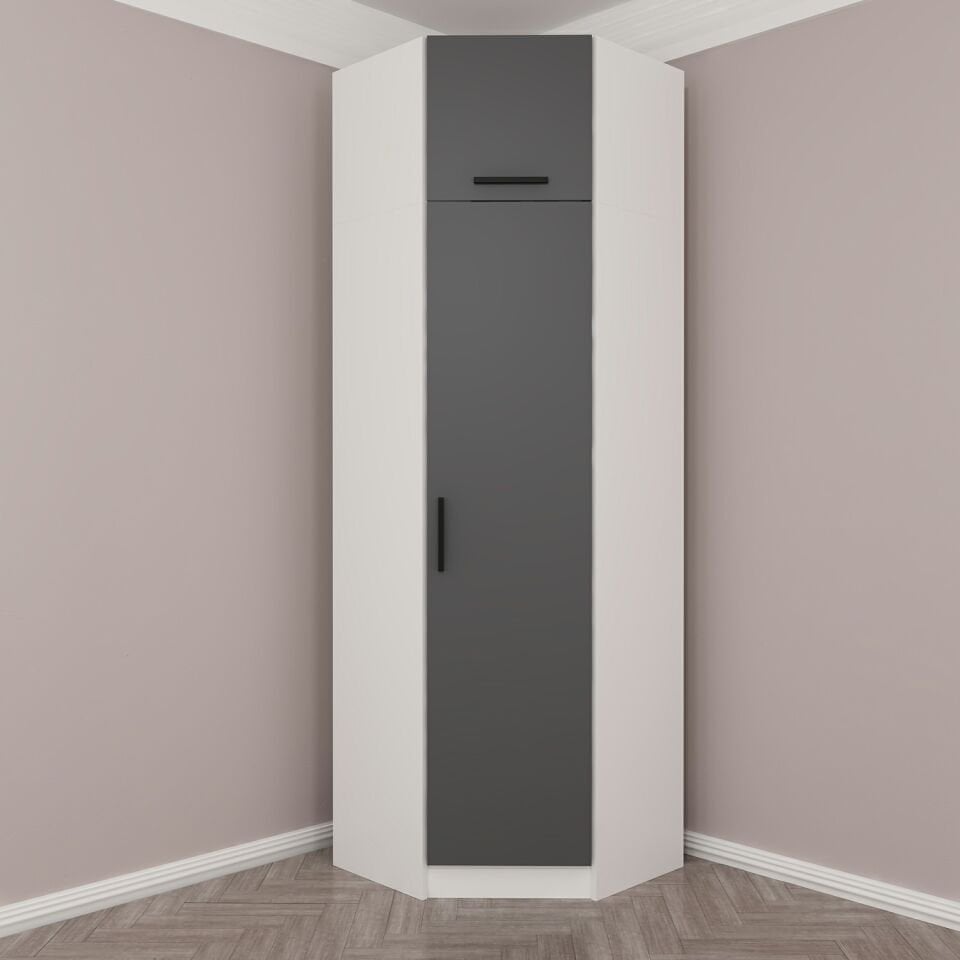 Kale 1 Kapaklı Köşe Dolap + Yüklük Beyaz Antrasit