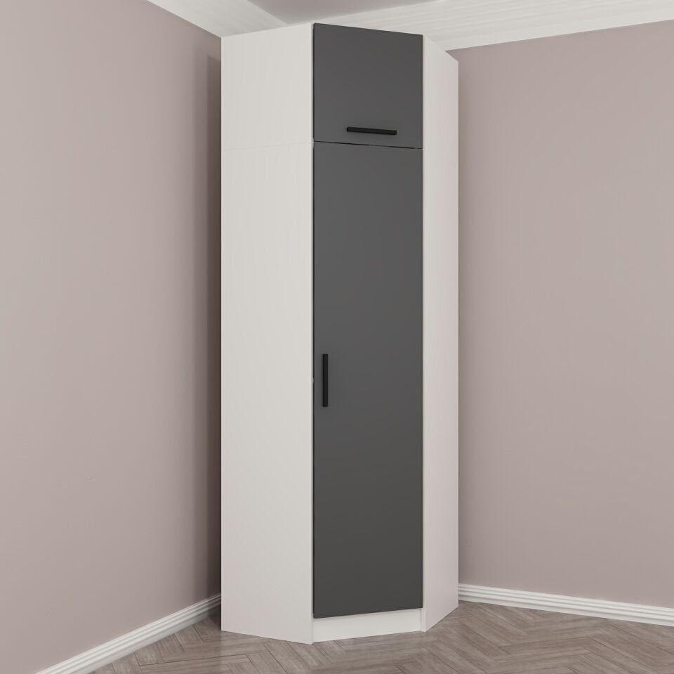 Kale 1 Kapaklı Köşe Dolap + Yüklük Beyaz Antrasit
