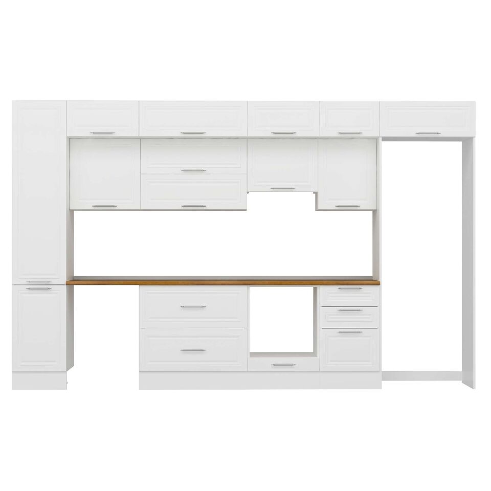 Alvinka 375X240 Cm Klasik Mebran Mutfak Dolabı Mbb-E80B45S50-1 Mebran | Beyaz - Mdf