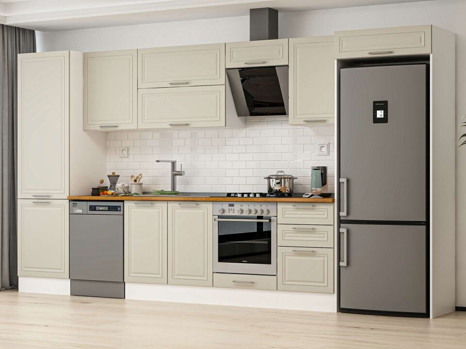 Alvinka 390X222 Cm Klasik Mebran Mutfak Dolabı Mbb-E80B60S50-2 Mebran | Kumtaşı - Mdf