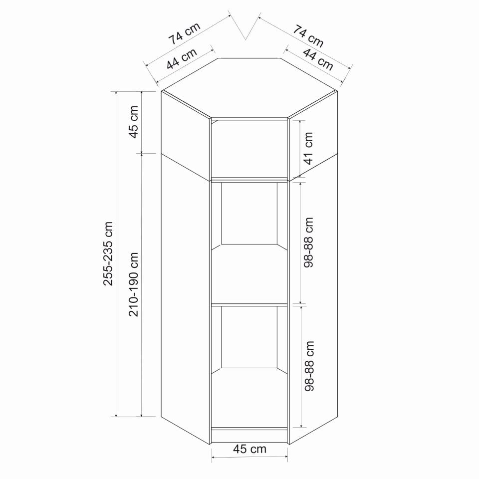 Kale 1 Kapaklı Köşe Dolap + Yüklük Beyaz Eskitme Beyaz