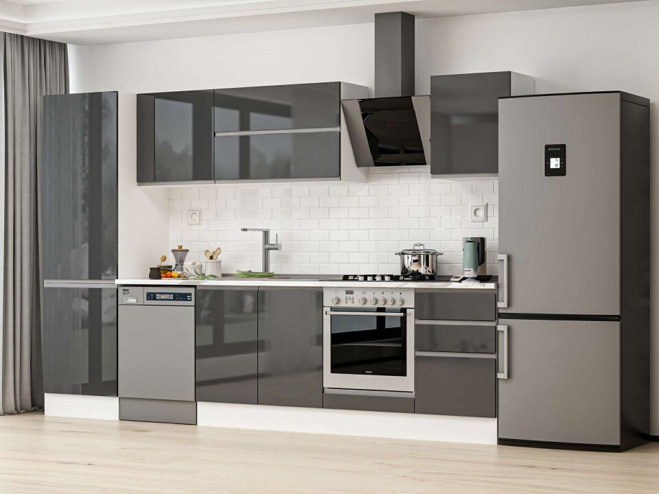 Alvinka 320X210 Cm High Gloss Mutfak Dolabı Mb-E90B60S50-2 High Gloss | Antrasit - Suntalam