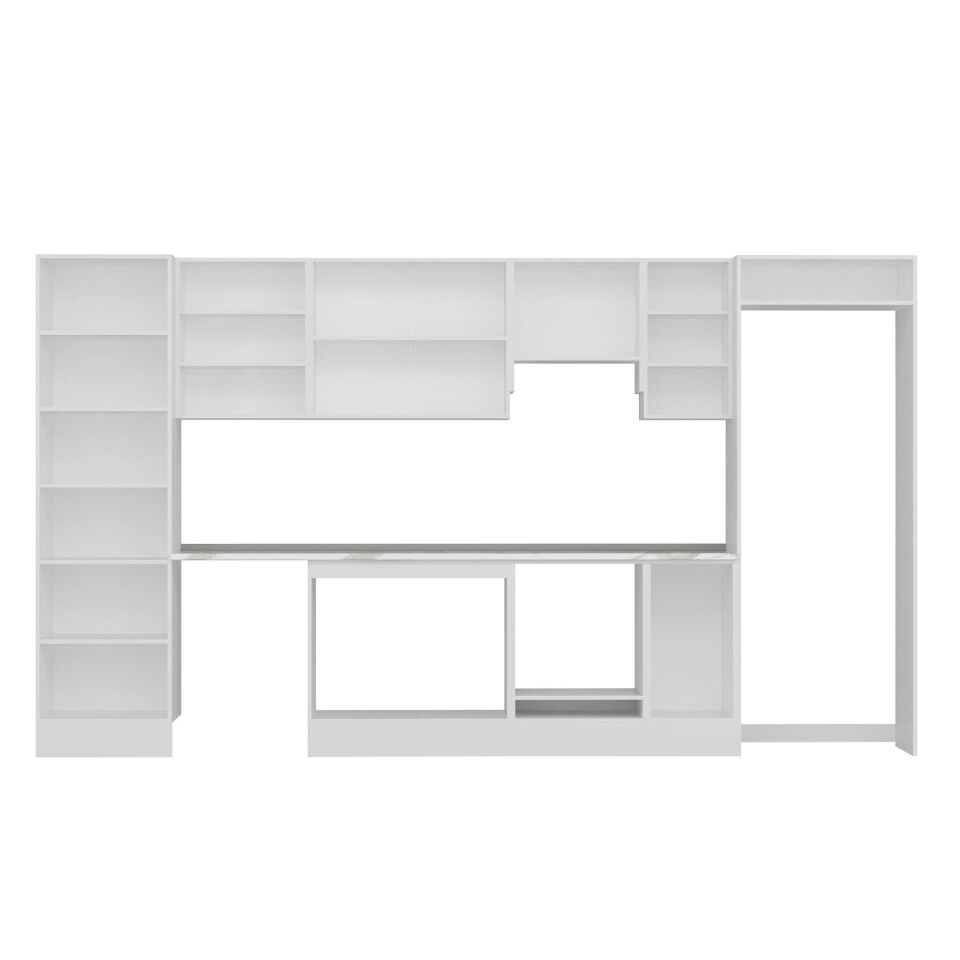 Alvinka 390X222 Cm Klasik Mebran Mutfak Dolabı Mbb-E80B60S50-3 Mebran | Beyaz - Mdf