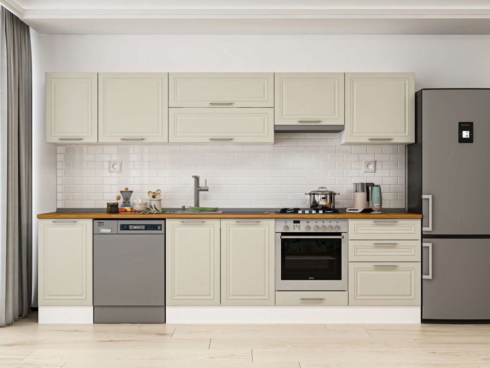 Alvinka 315X210 Cm Klasik Mebran Mutfak Dolabı M-E90S45S60-1 Mebran | Kumtaşı - Mdf